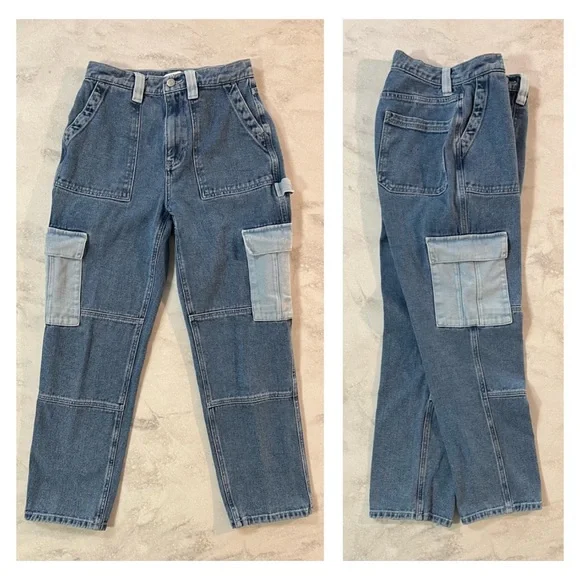 EUC PacSun Colorblock '90s Boyfriend Cargo Carpenter Pants Size 26 - Picture 1 of 5